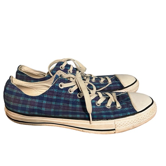 Converse All Star Blue plaid low top sneakers men’s size 10.5- GUC - Picture 2 of 11